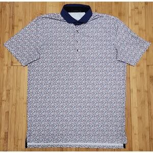 Greyson Polo Shirt Mens M White Blue Red Deers Performance Golf Logo Embroidered